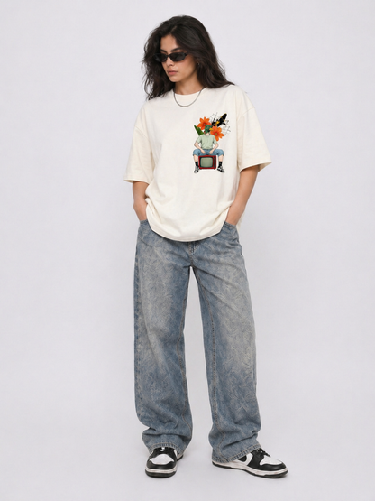 Cool Bee Retro Bud Tee White for Women - White Oversized Graphic Tee Streetwear India - Lifestyle View