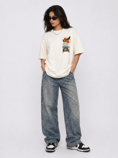 Cool Bee Retro Bud Tee White for Women - White Oversized Graphic Tee Streetwear India - Back View