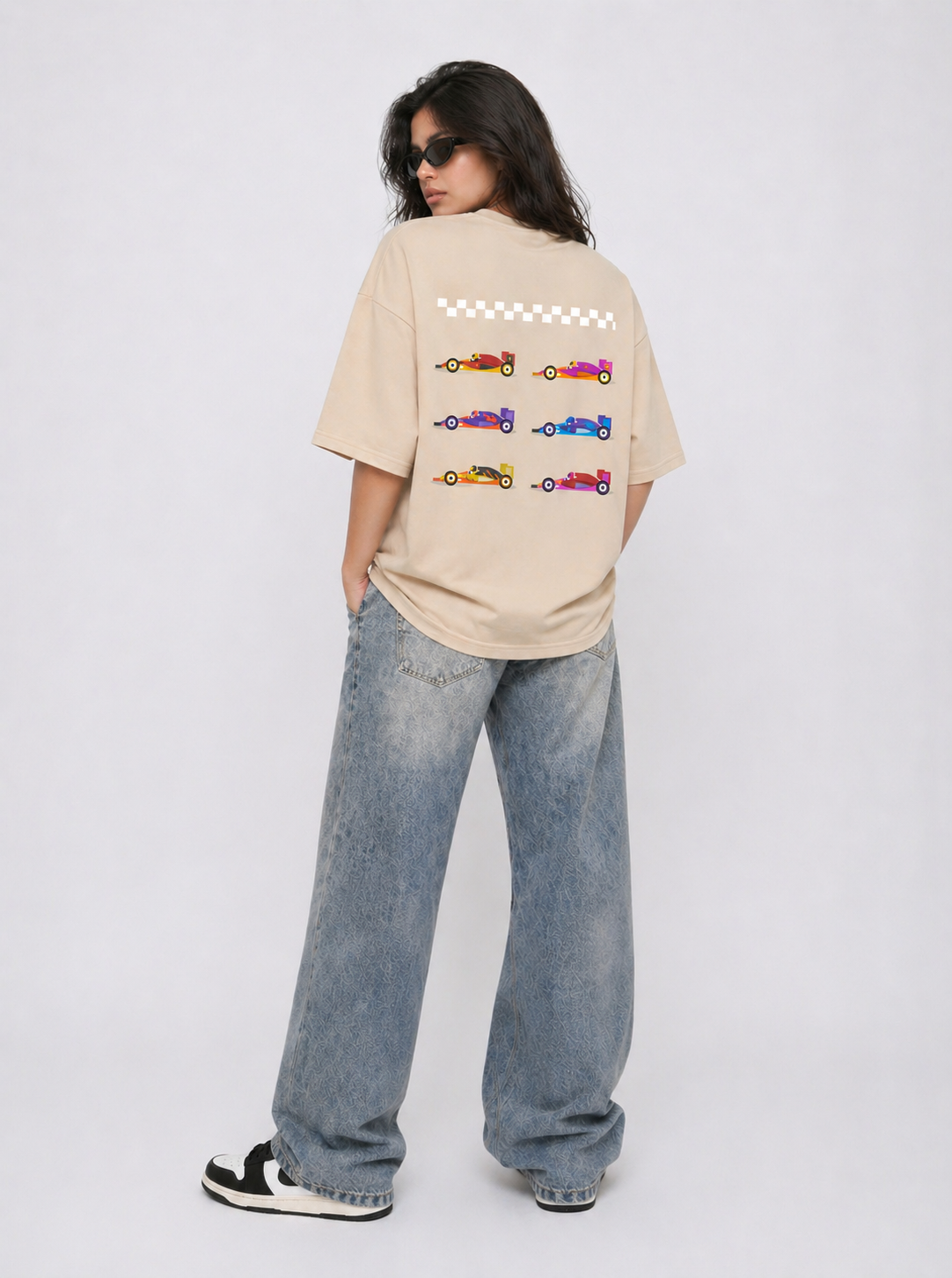 Cool Bee Formula Box Tee Beige for Women - Beige Oversized Graphic Tee Streetwear India - Detail View