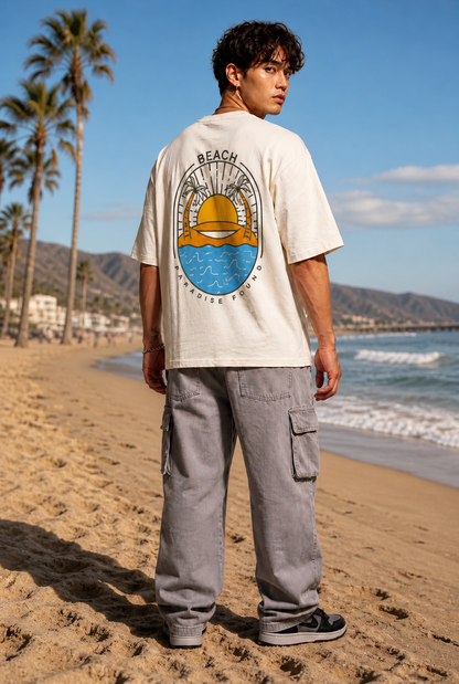 Cool Bee Paradise Tee White for Men - White Oversized Graphic Tee Streetwear India - Back View