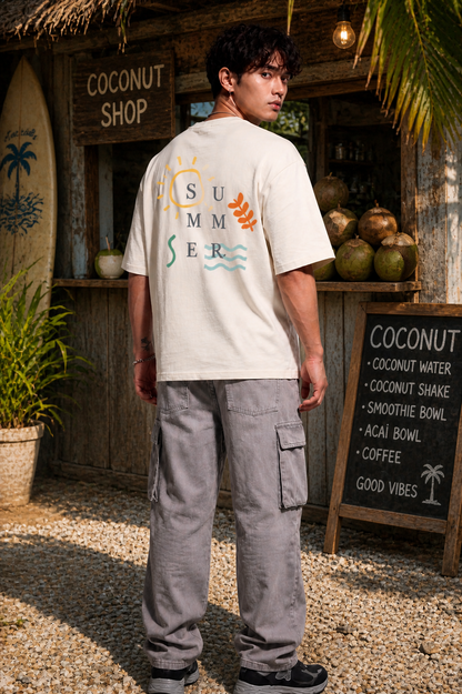 Cool Bee Summer Vibe Tee White for Men - White Oversized Graphic Tee Streetwear India