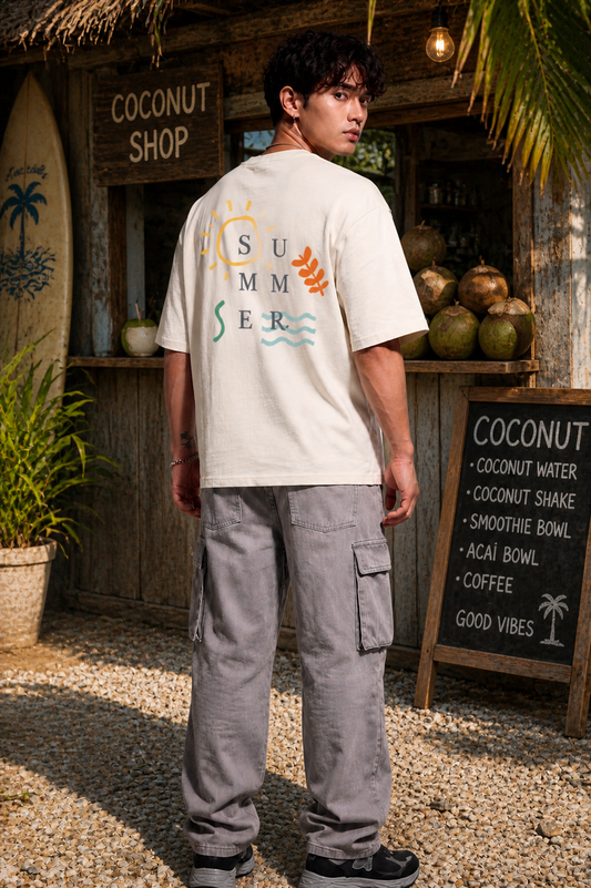 Cool Bee Summer Vibe Tee White for Men - White Oversized Graphic Tee Streetwear India