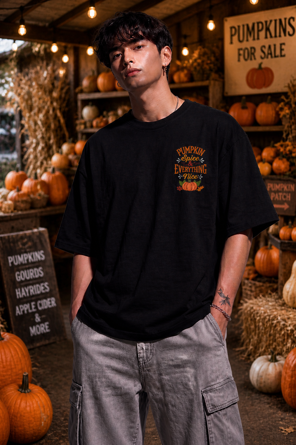 Cool Bee The Autumn Vibe Tee Black for Men - Black Oversized Graphic Tee Streetwear India