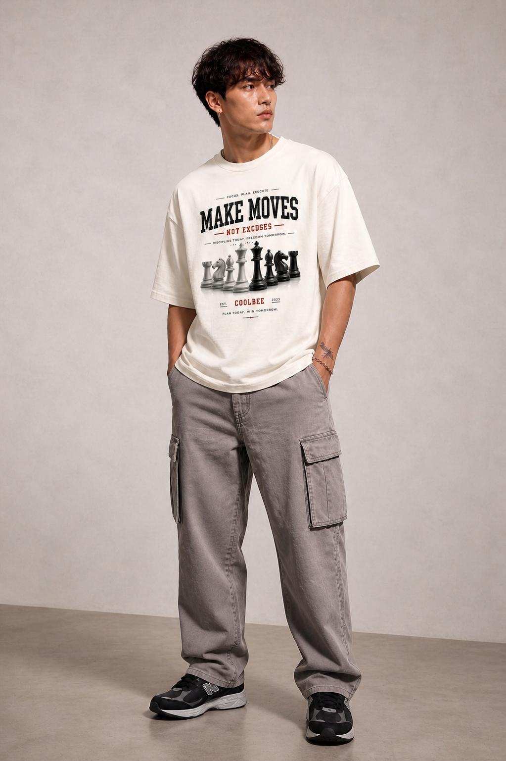 Cool Bee Theory Tee White for Men - White Oversized Graphic Tee Streetwear India - Lifestyle View