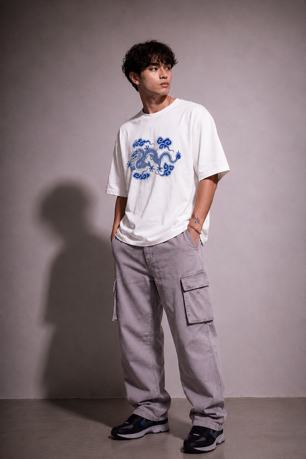 Cool Bee Cerulean Drake Tee White for Men - White Oversized Graphic Tee Streetwear India - Lifestyle View