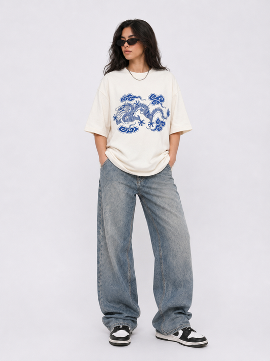 Cool Bee Cerulean Drake Tee White for Women - White Oversized Graphic Tee Streetwear India - Back View