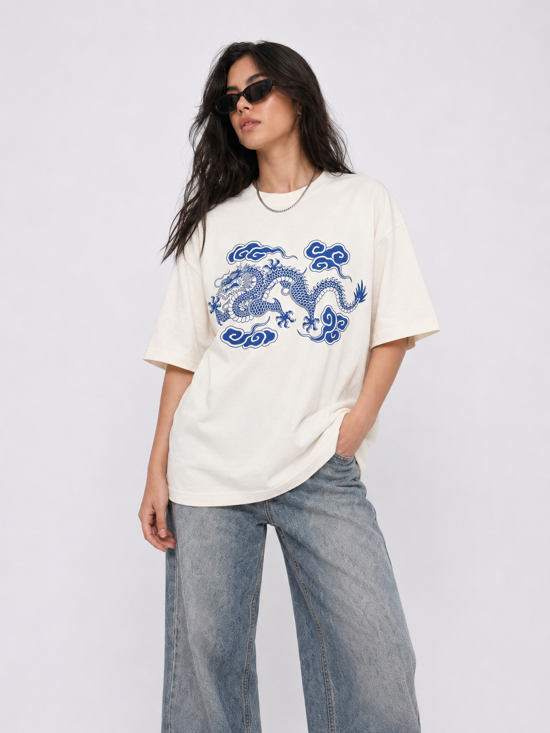 Cool Bee Cerulean Drake Tee White for Women - White Oversized Graphic Tee Streetwear India