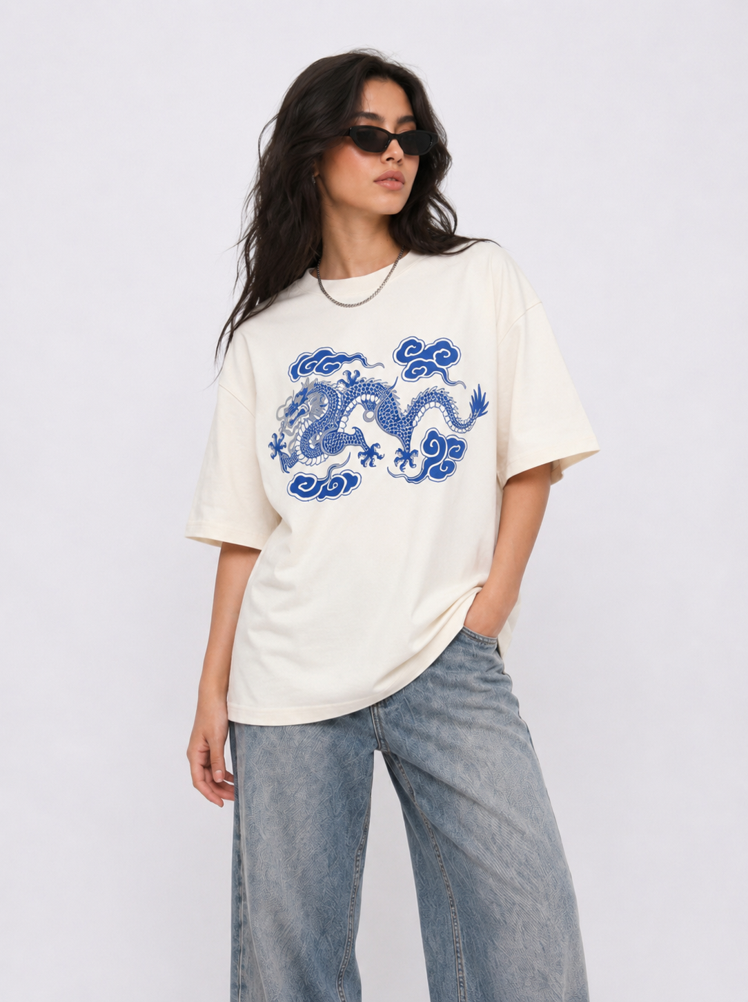 Cool Bee Cerulean Drake Tee White for Women - White Oversized Graphic Tee Streetwear India - Lifestyle View