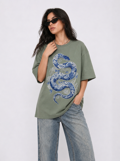 Cool Bee Indigo Viper Tee Green for Women - Green Oversized Graphic Tee Streetwear India