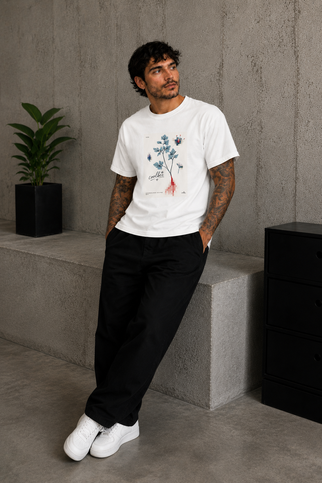Cool Bee Leaf Tee White for Men - White Oversized Graphic Tee Streetwear India - Lifestyle View