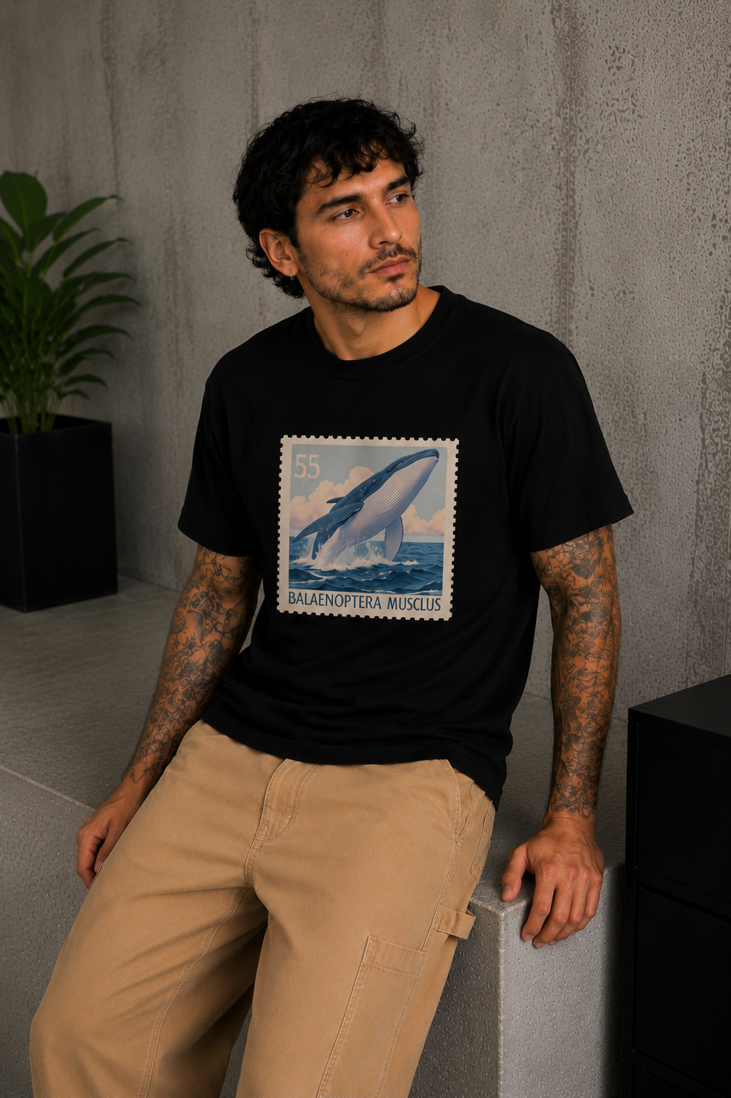 Cool Bee Ocean Stamp Tee Black for Men - Black Oversized Graphic Tee Streetwear India