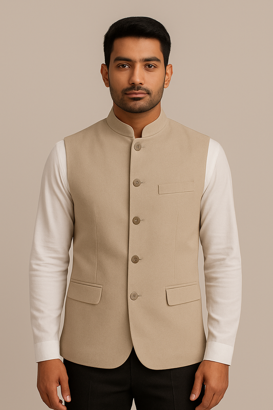 Classic Beige Nehru Jacket – Premium Cotton Blend