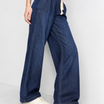 Cotton Denim Wide Leg Joggers Navy
