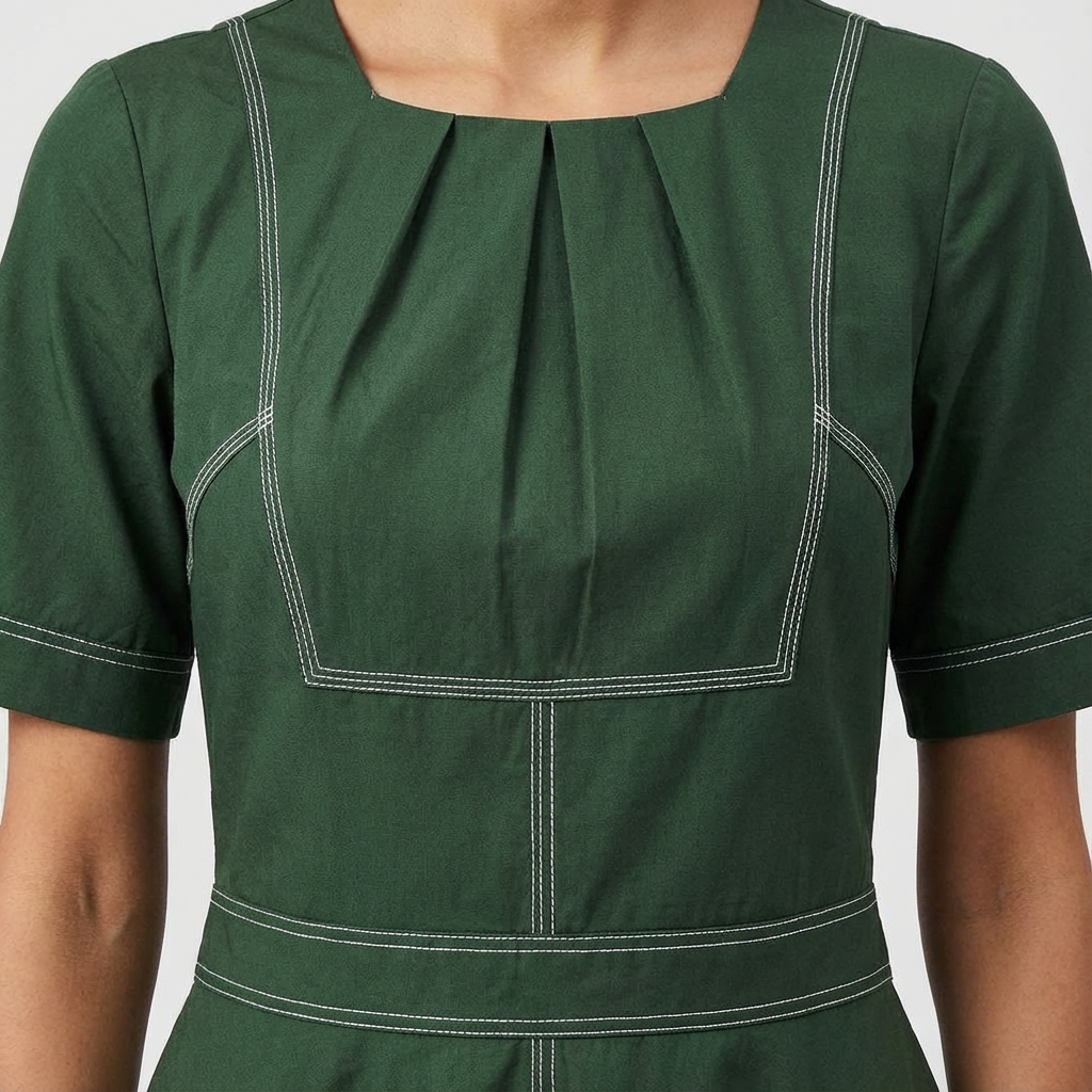 Sculptural Contrast Midi Dress – Olive Green | Cool Bee