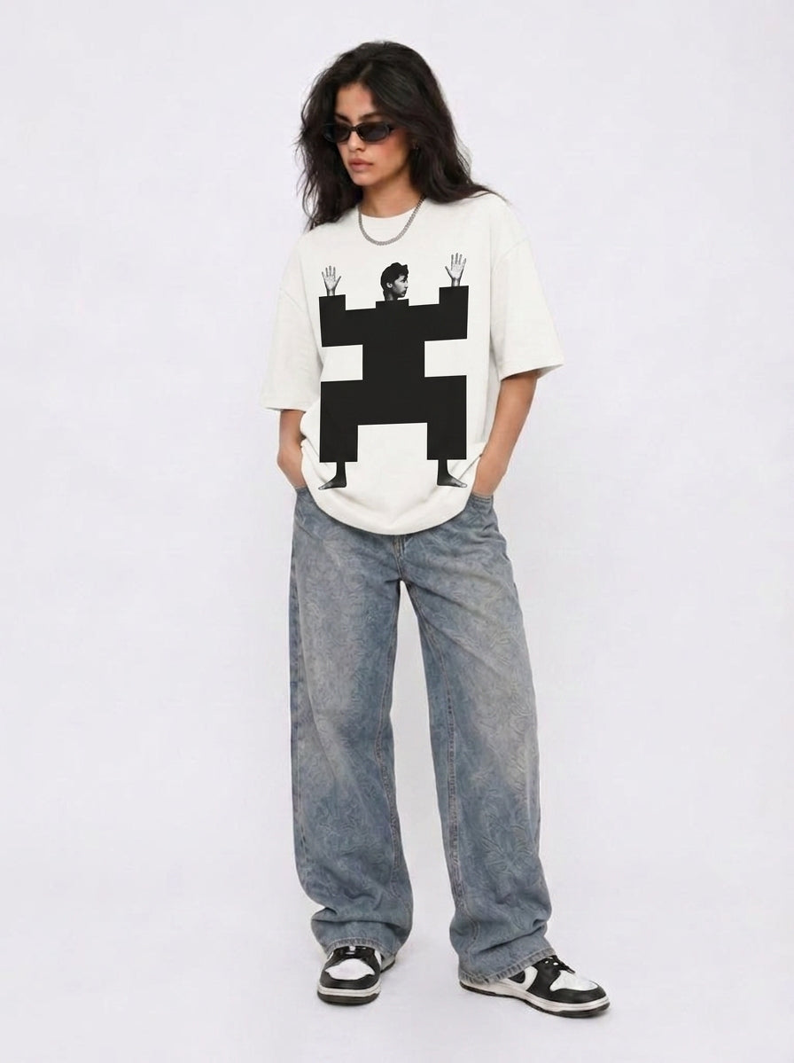 Cool Bee Structural Persona Tee White for Women - Oversized Graphic Tee Streetwear India - Lifestyle View