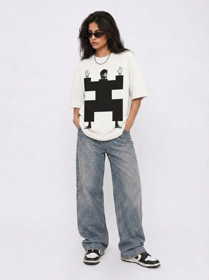 Cool Bee Structural Persona Tee White for Women - Oversized Graphic Tee Streetwear India - Lifestyle View
