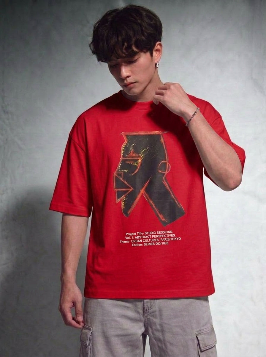 Cool Bee Urban Nomad Tee Red for Men - Red Oversized Graphic Tee Streetwear India - Lifestyle View
