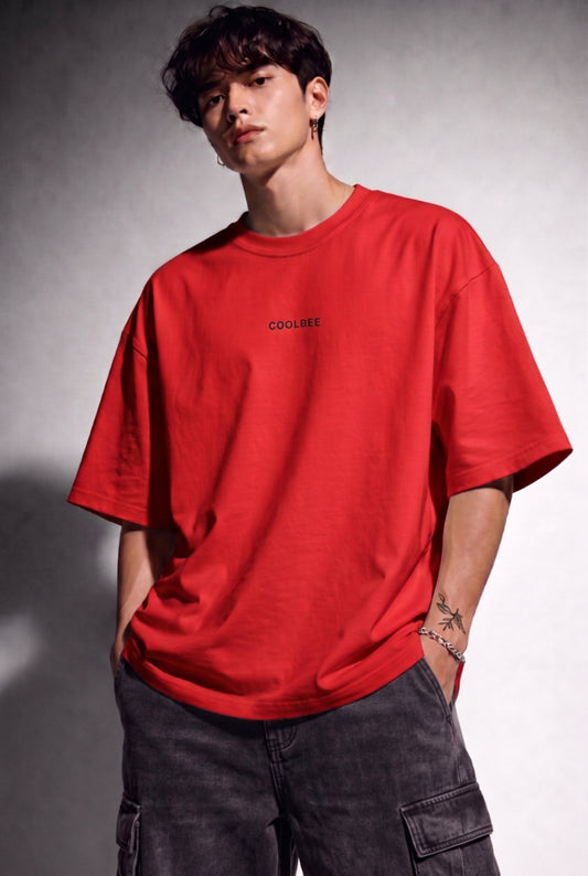 Cool Bee Lost in Thought Tee Red for Men - Red Oversized Graphic Tee Streetwear India - Back View
