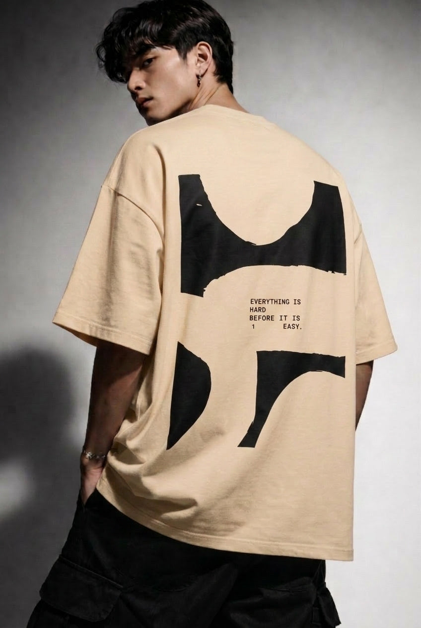 Cool Bee Perspective Graphic Tee Beige for Men - Beige Oversized Graphic Tee Streetwear India - Lifestyle View