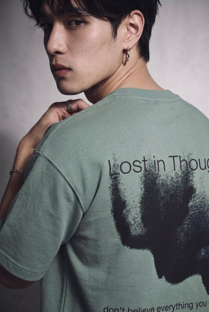 Cool Bee Lost in Thought Tee Green for Men - Green Oversized Graphic Tee Streetwear India - Lifestyle View