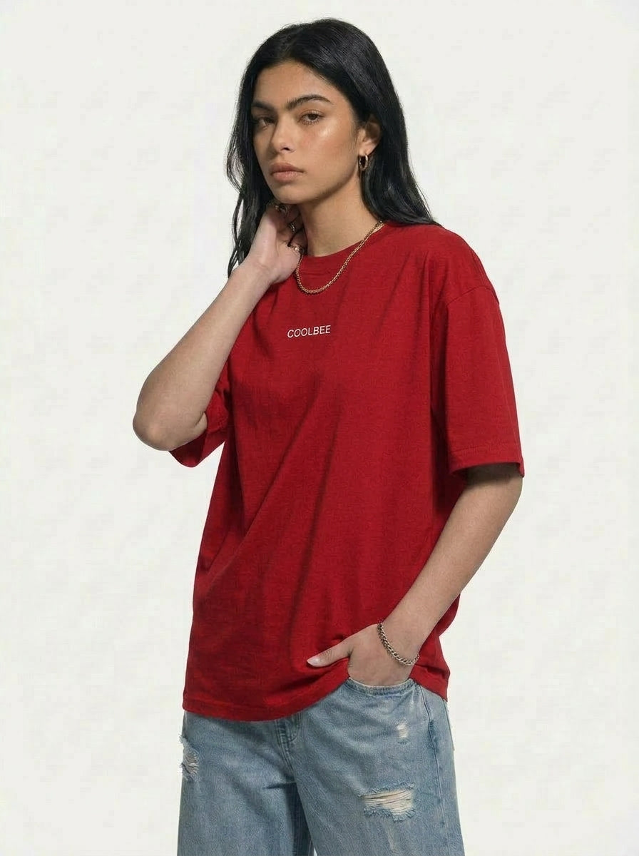 Cool Bee Midnight Muse Tee Red for Women - Oversized Graphic Tee Streetwear India - Back View