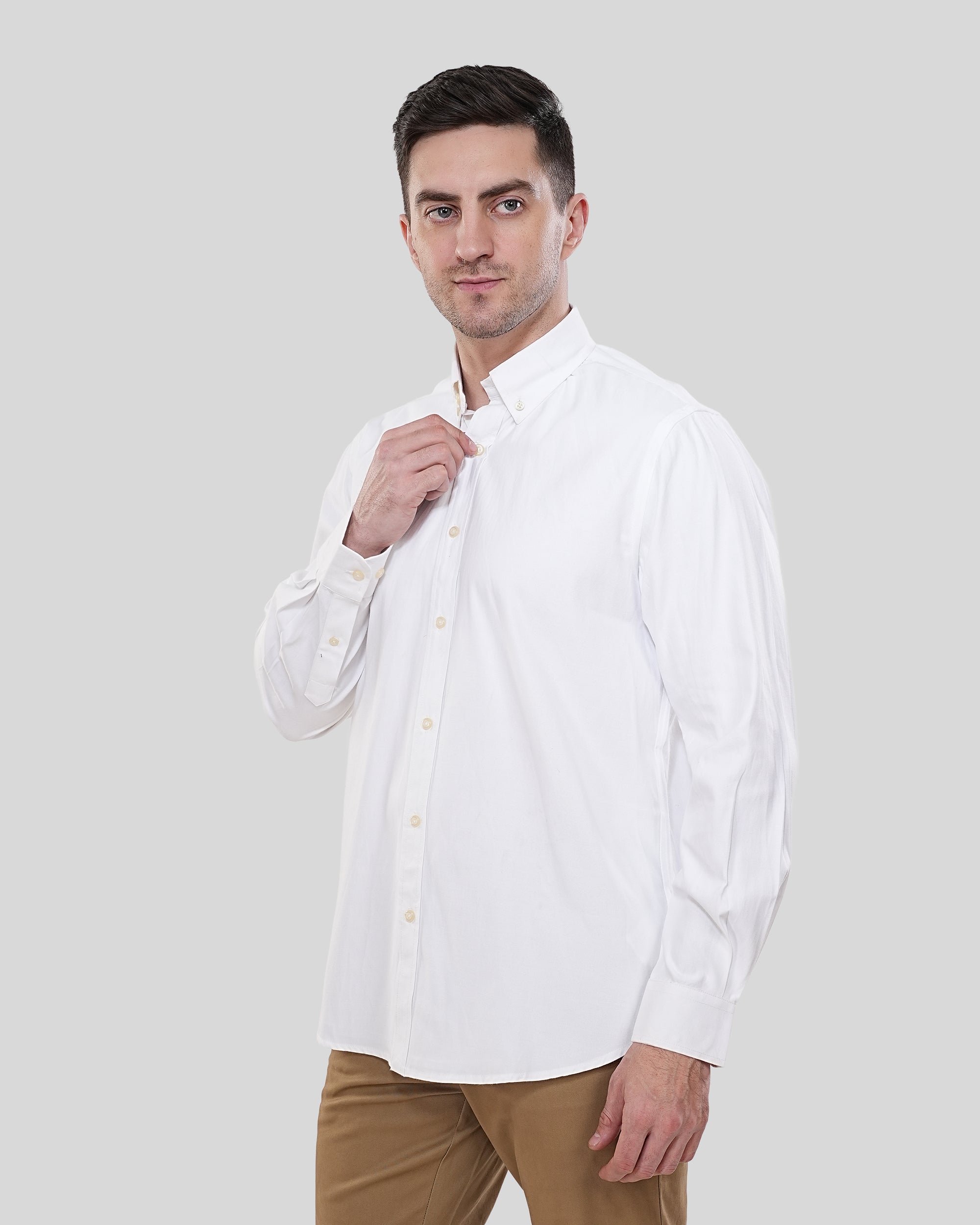 Cool Bee Essential White Luxury Oxford for Men - White Premium Cotton Shirt India - Lifestyle View
