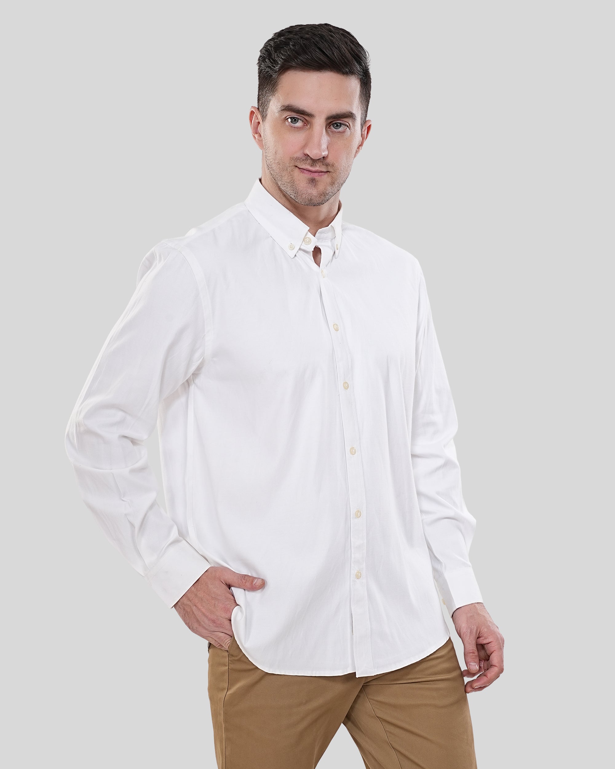 Cool Bee Essential White Luxury Oxford for Men - White Premium Cotton Shirt India - Lifestyle View