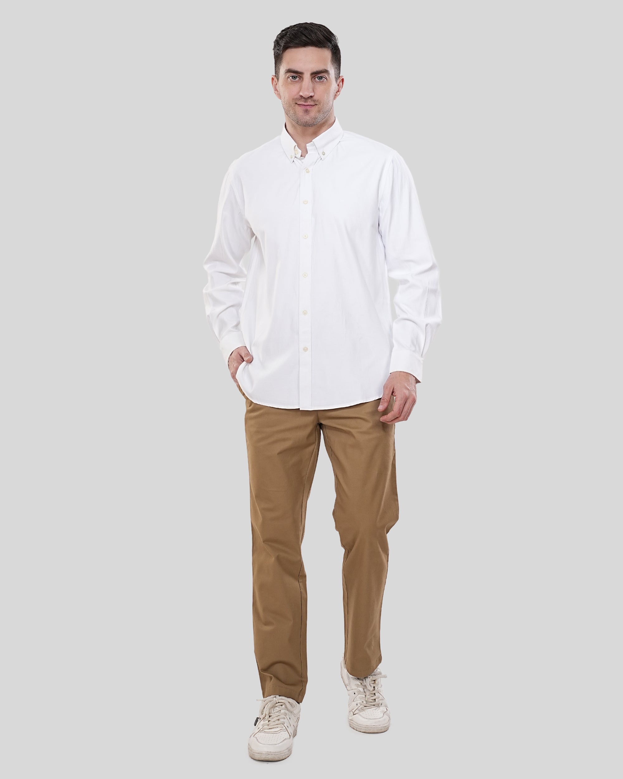 Cool Bee Essential White Luxury Oxford for Men - White Premium Cotton Shirt India - Lifestyle View