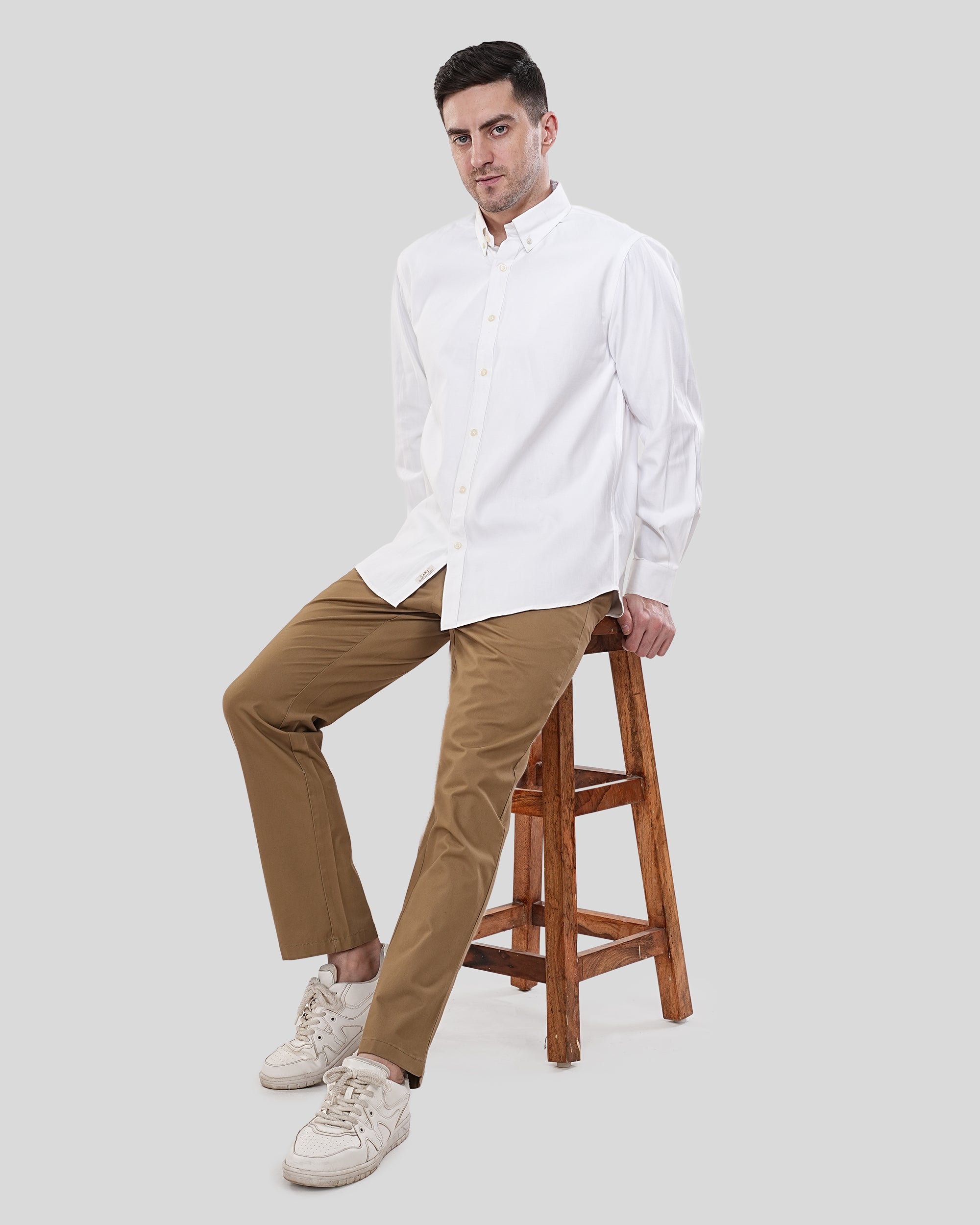 Cool Bee Essential White Luxury Oxford for Men - White Premium Cotton Shirt India - Lifestyle View