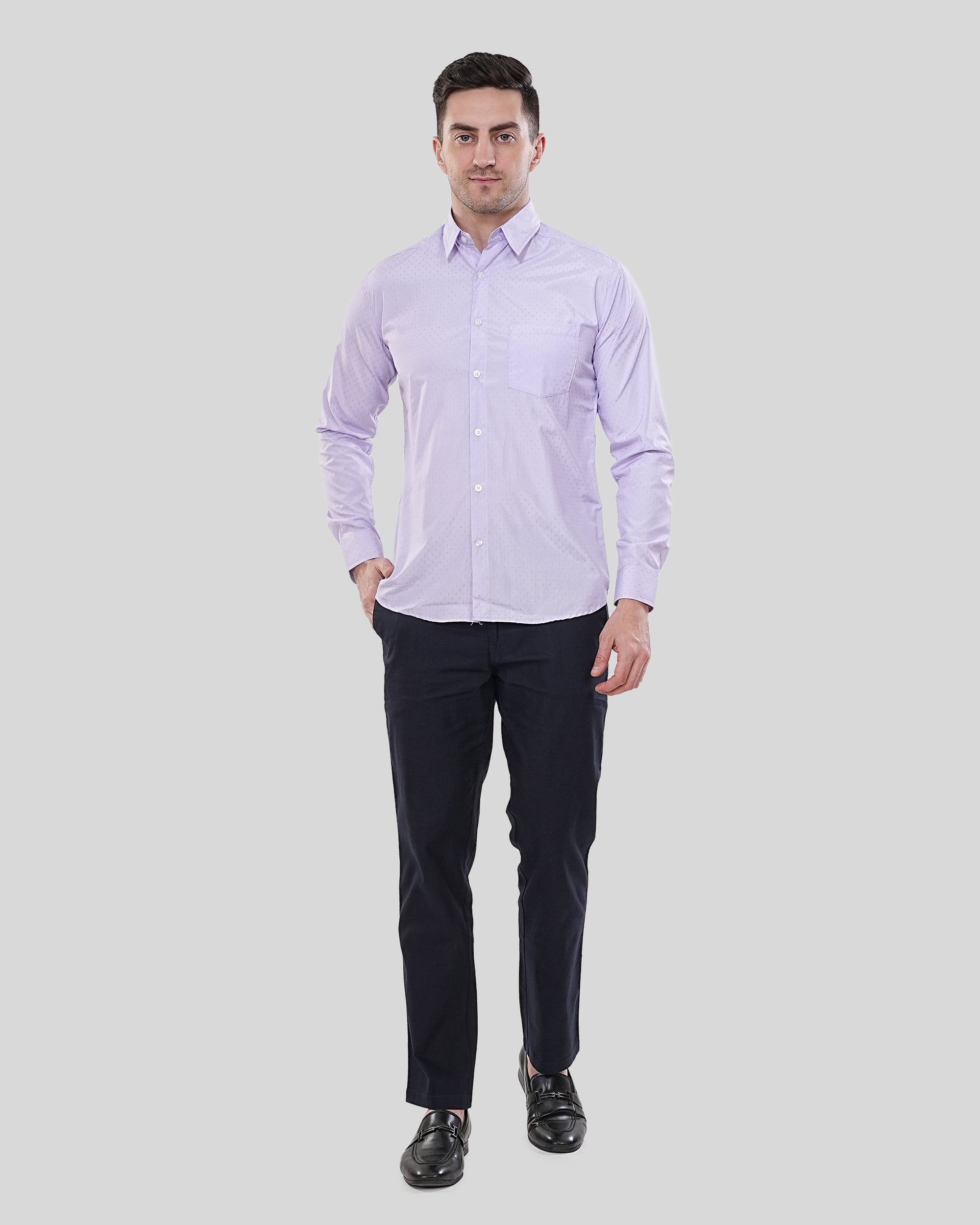 Cool Bee Lavender Micro-Dot Formal Shirt for Men - White Premium Cotton Shirt India - Lifestyle View