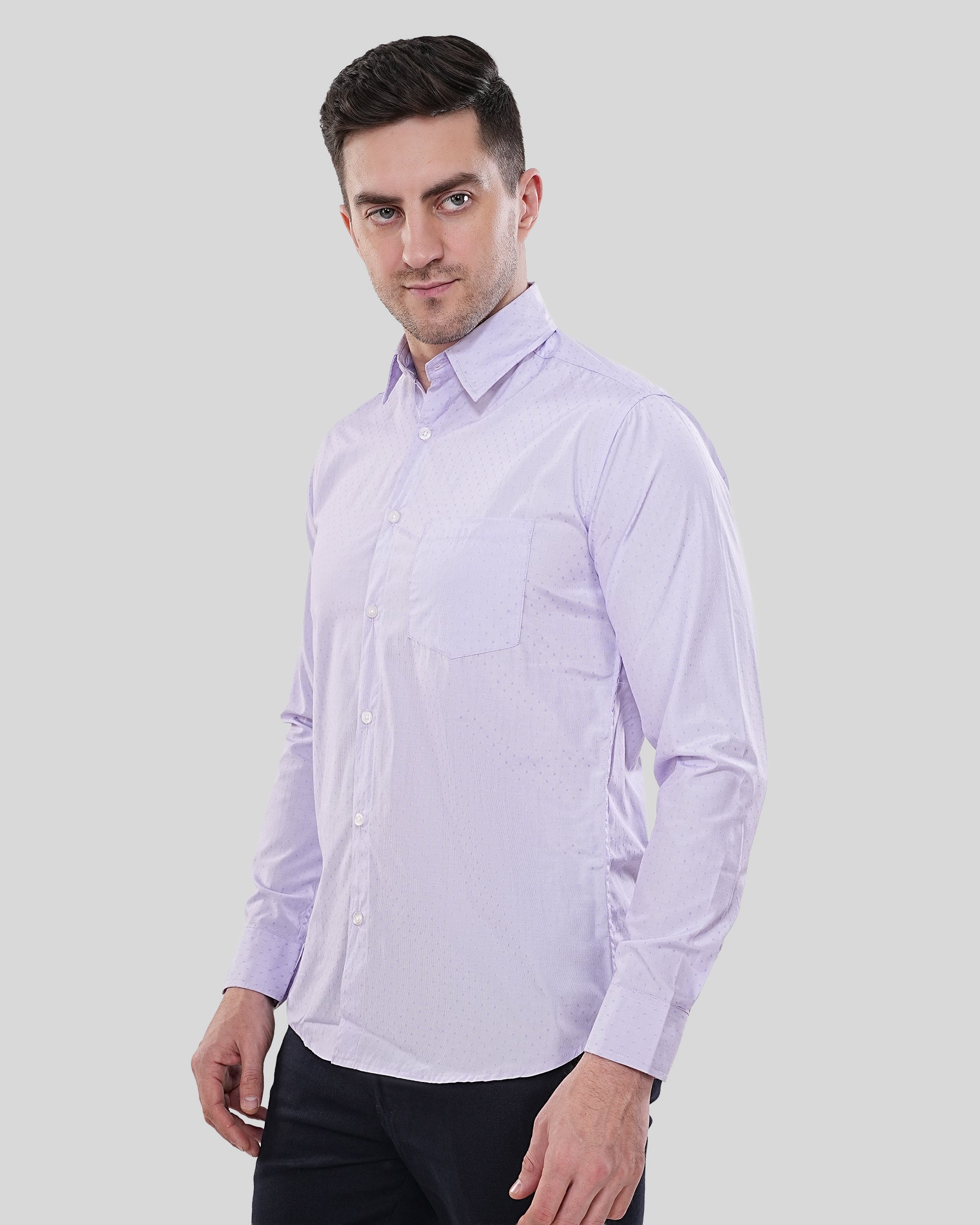 Cool Bee Lavender Micro-Dot Formal Shirt for Men - White Premium Cotton Shirt India - Lifestyle View