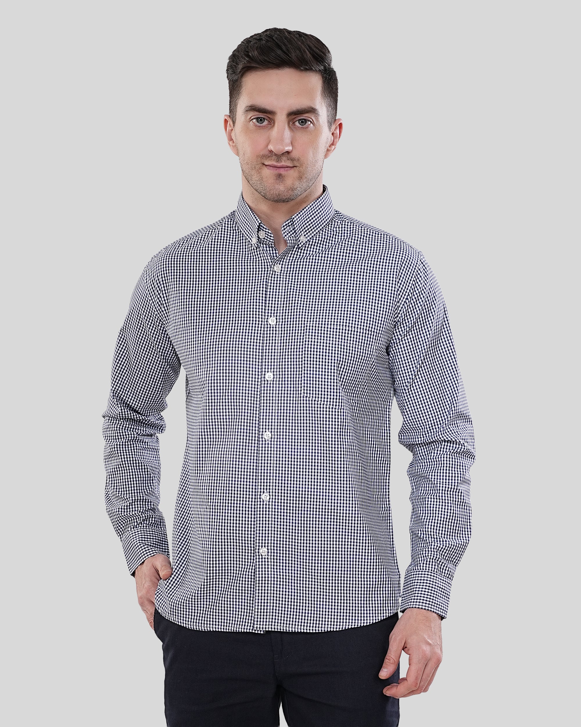 Cool Bee Maverick Navy Micro-Gingham Shirt for Men - White Premium Cotton Shirt India