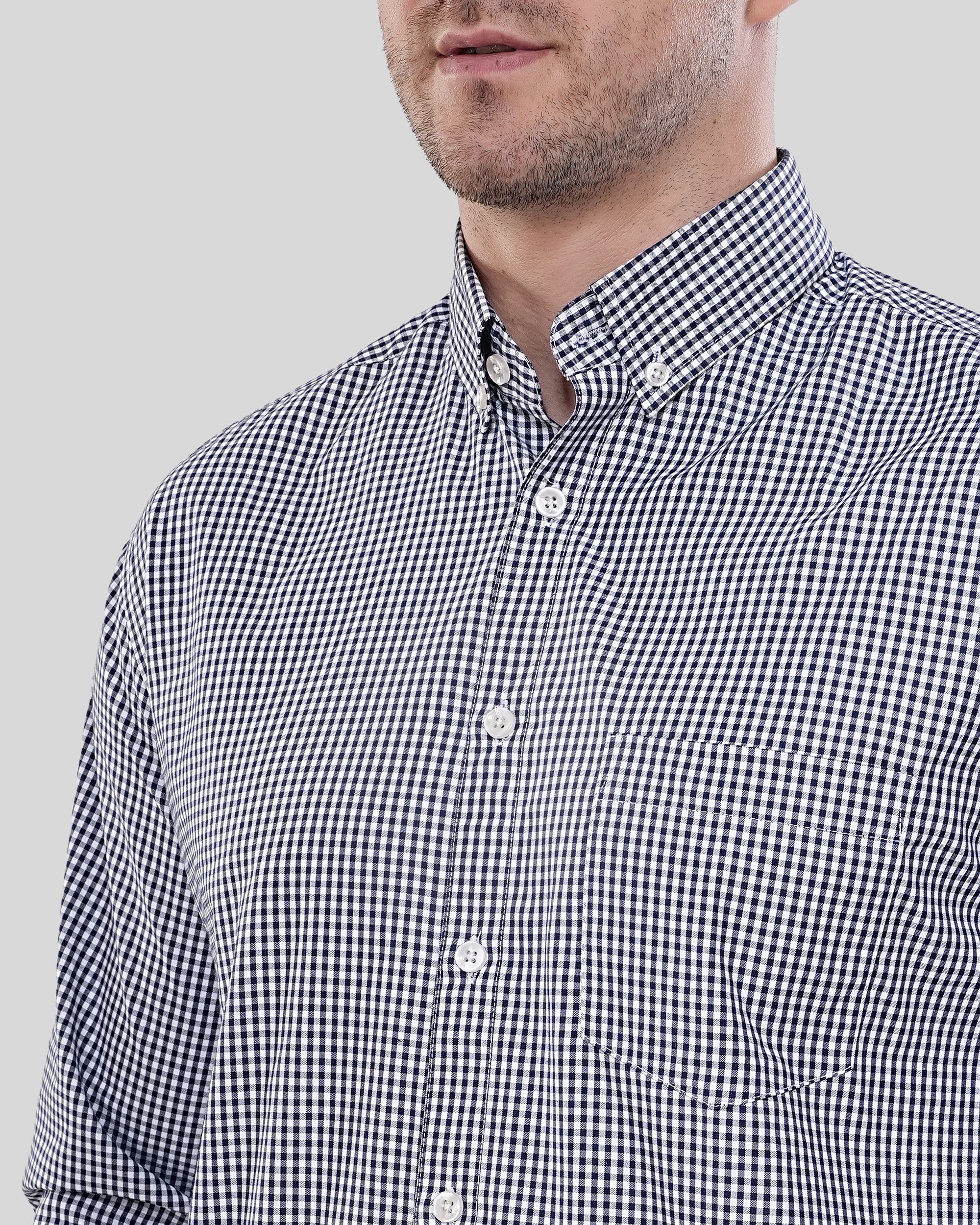 Cool Bee Maverick Navy Micro-Gingham Shirt for Men - White Premium Cotton Shirt India - Back View