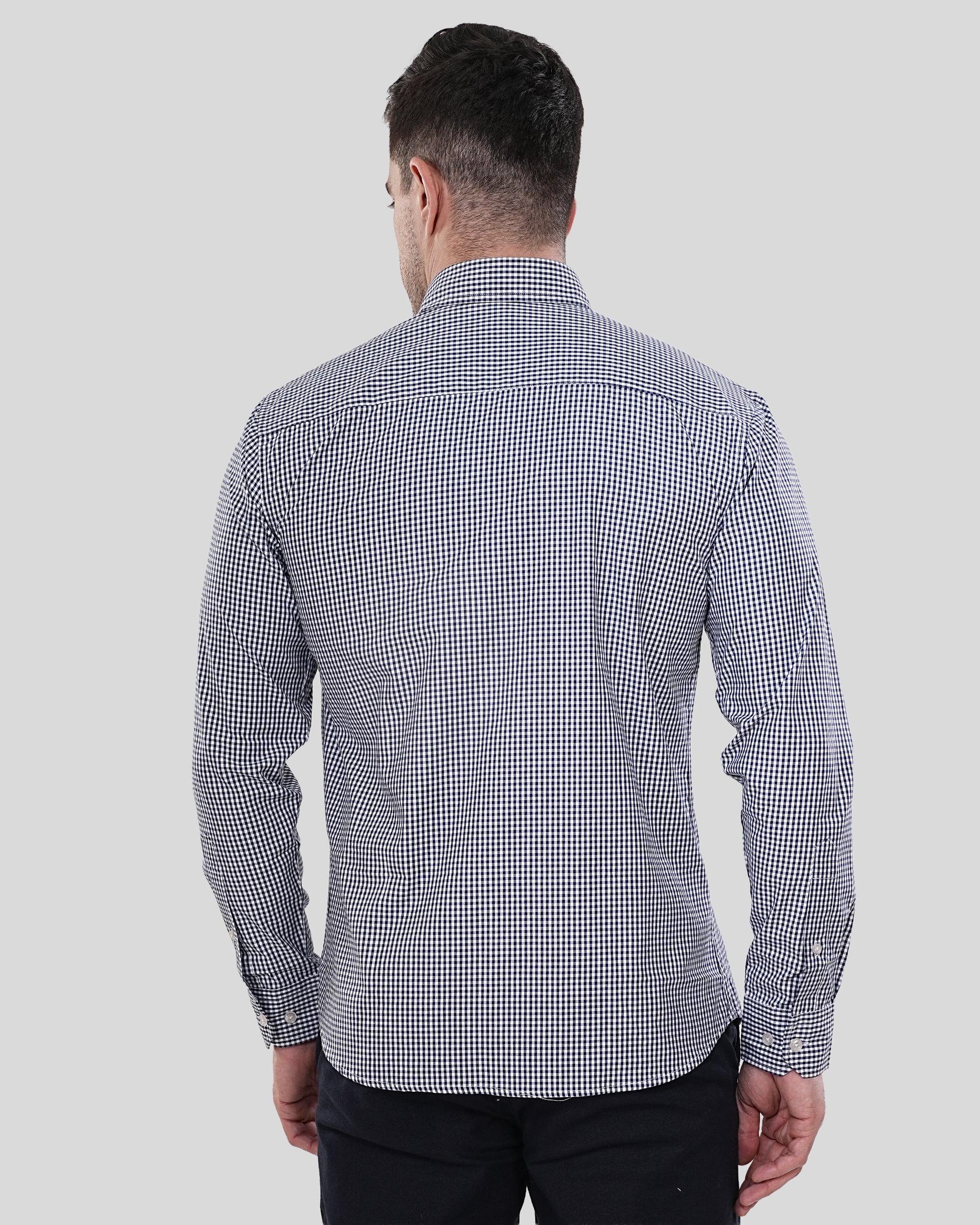 Cool Bee Maverick Navy Micro-Gingham Shirt for Men - White Premium Cotton Shirt India - Detail View