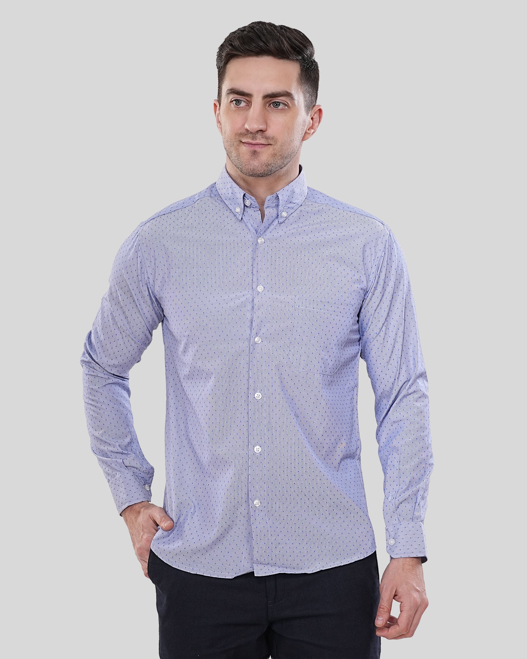 Cool Bee Skyward Dobby Periwinkle Geometric Shirt for Men - White Premium Cotton Shirt India
