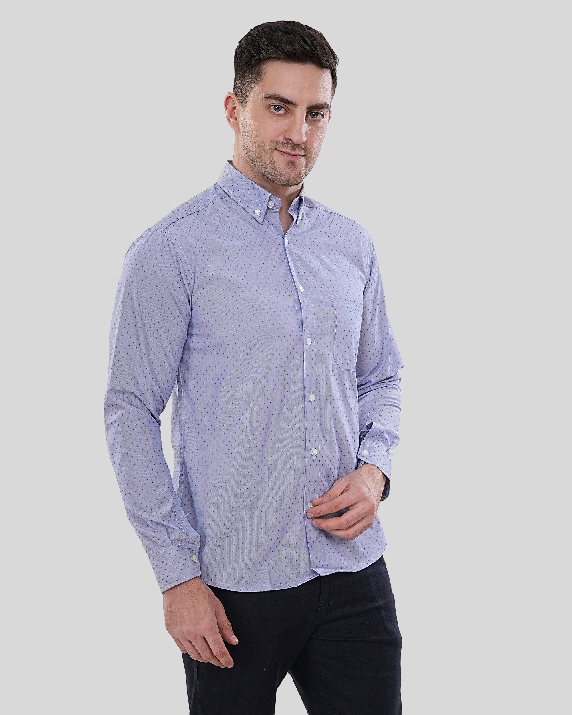Cool Bee Skyward Dobby Periwinkle Geometric Shirt for Men - White Premium Cotton Shirt India - Lifestyle View