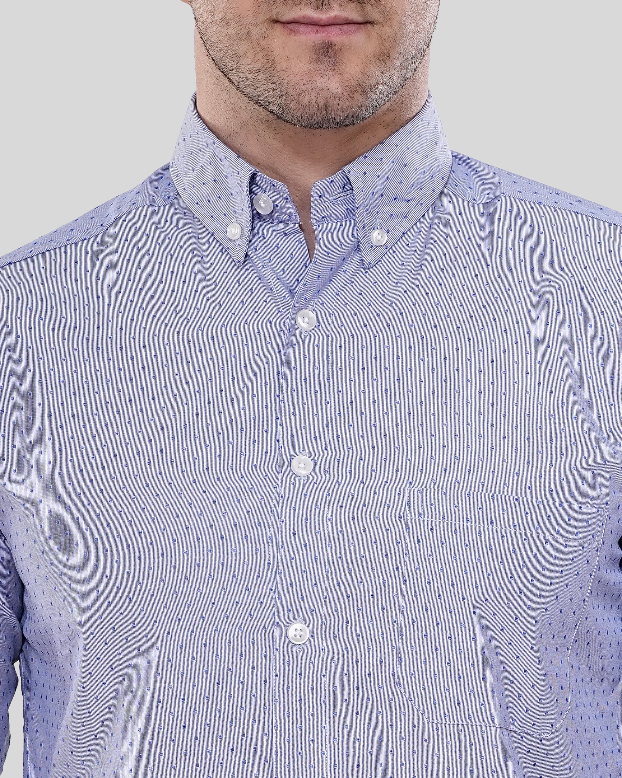 Cool Bee Skyward Dobby Periwinkle Geometric Shirt for Men - White Premium Cotton Shirt India - Back View