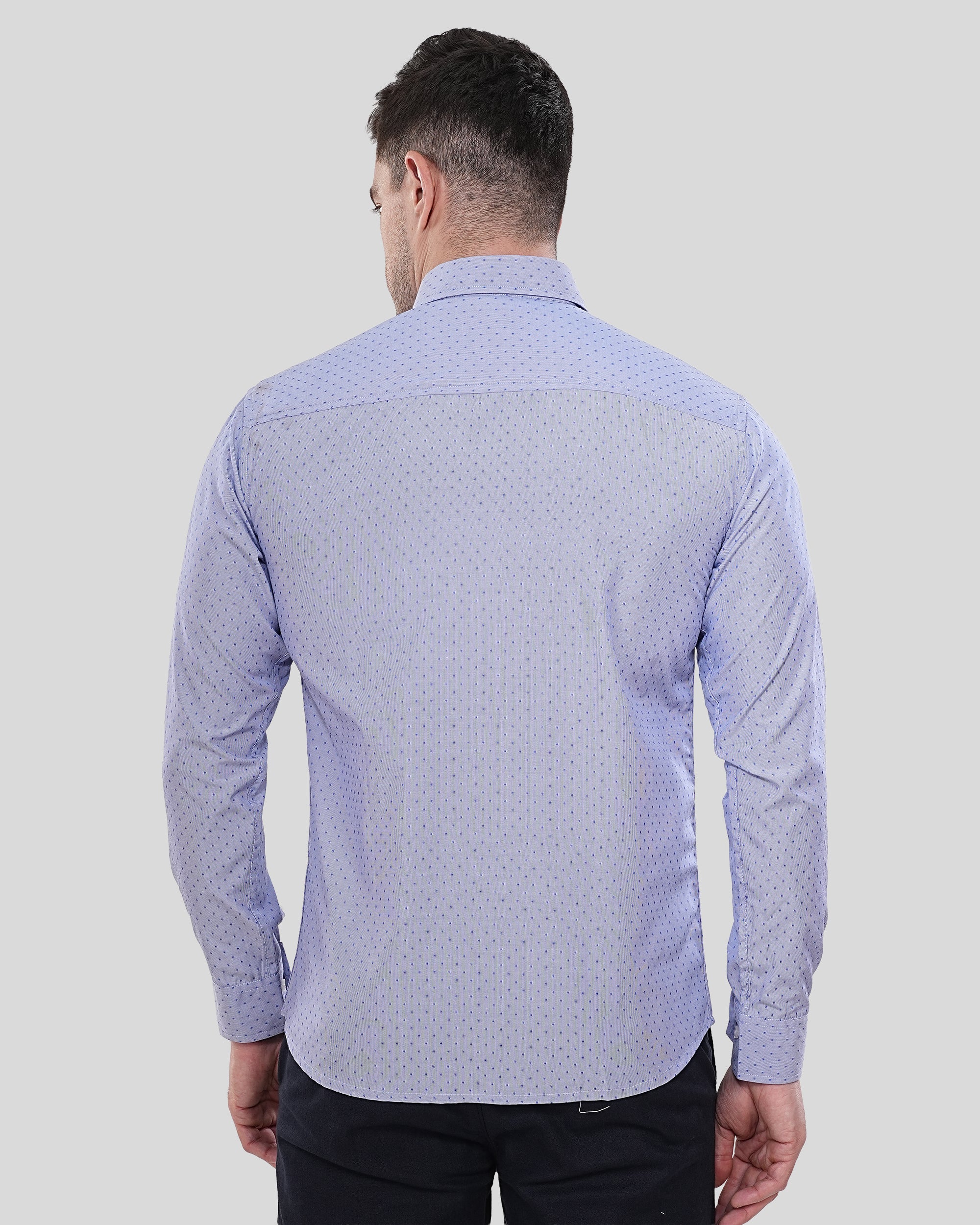 Cool Bee Skyward Dobby Periwinkle Geometric Shirt for Men - White Premium Cotton Shirt India - Lifestyle View