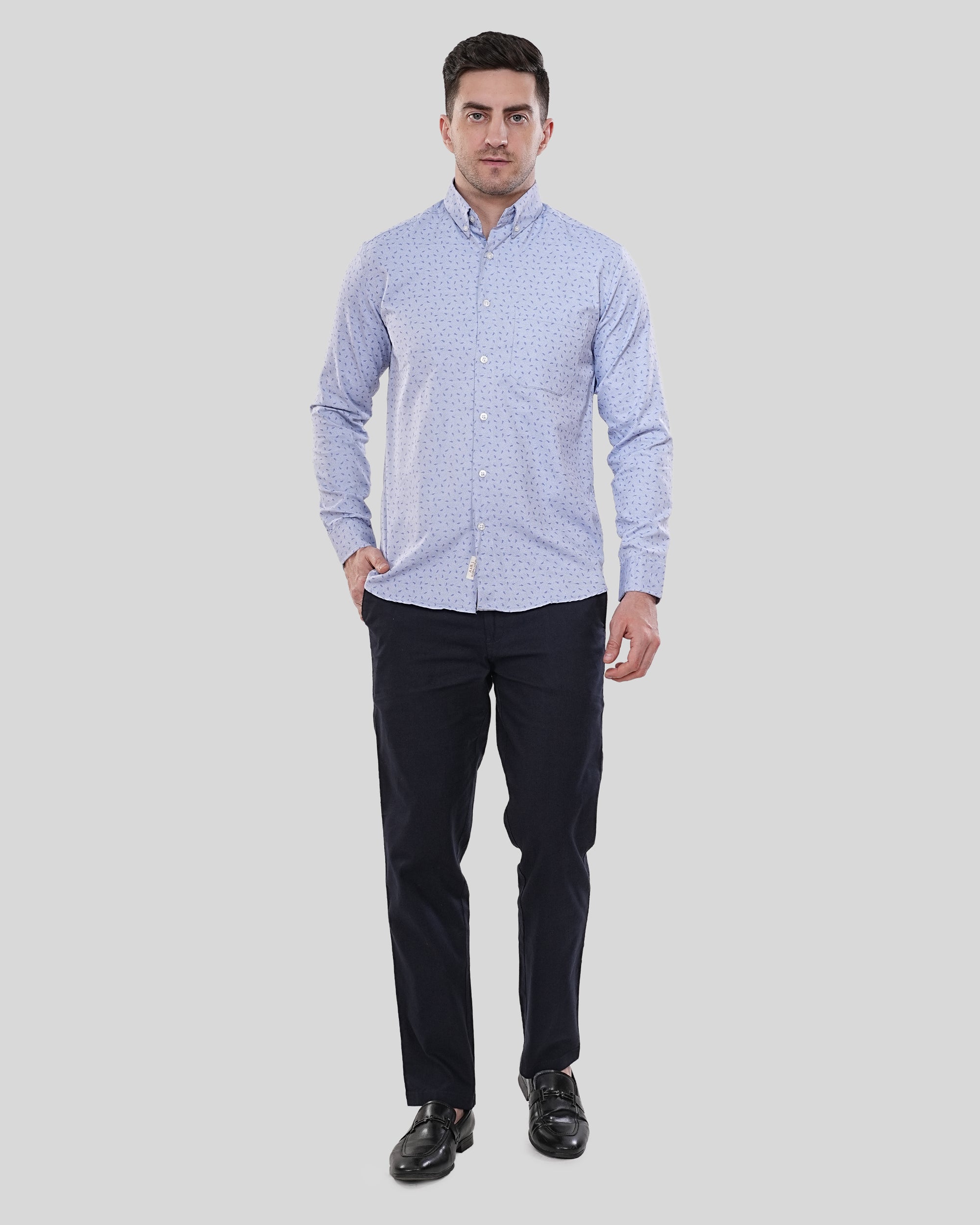 Cool Bee Meridian Micro Print Sky Blue Shirt for Men - Sky Blue Premium Cotton Shirt India - Lifestyle View