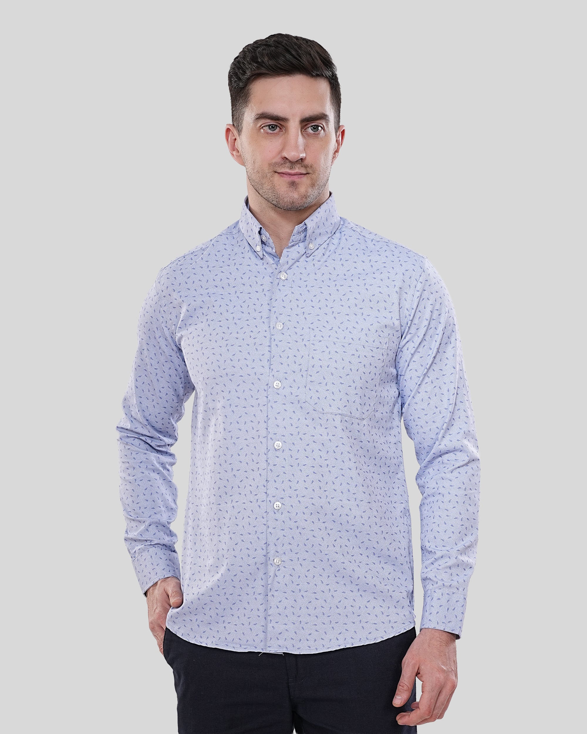 Cool Bee Meridian Micro Print Sky Blue Shirt for Men - Sky Blue Premium Cotton Shirt India