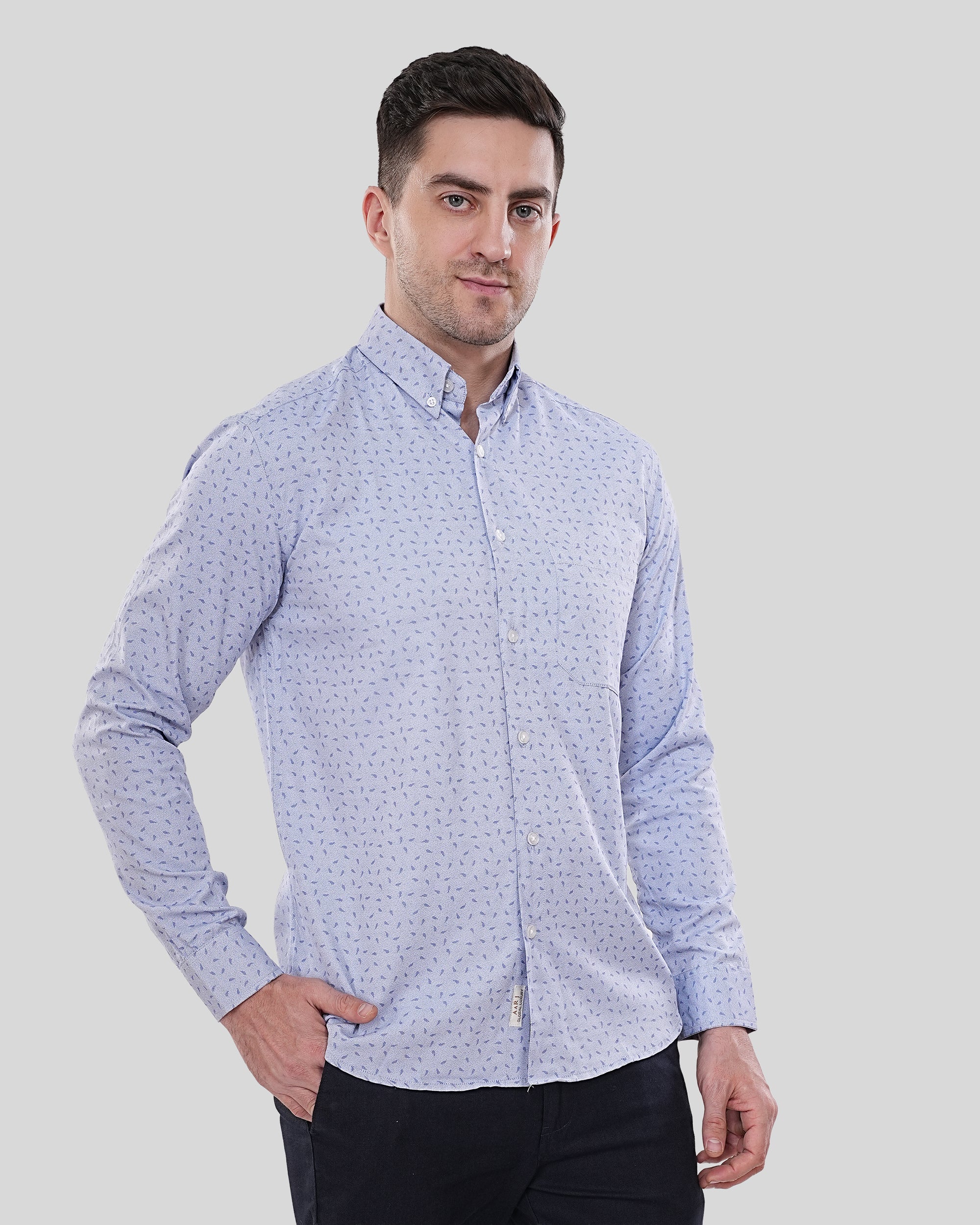 Cool Bee Meridian Micro Print Sky Blue Shirt for Men - Sky Blue Premium Cotton Shirt India - Lifestyle View