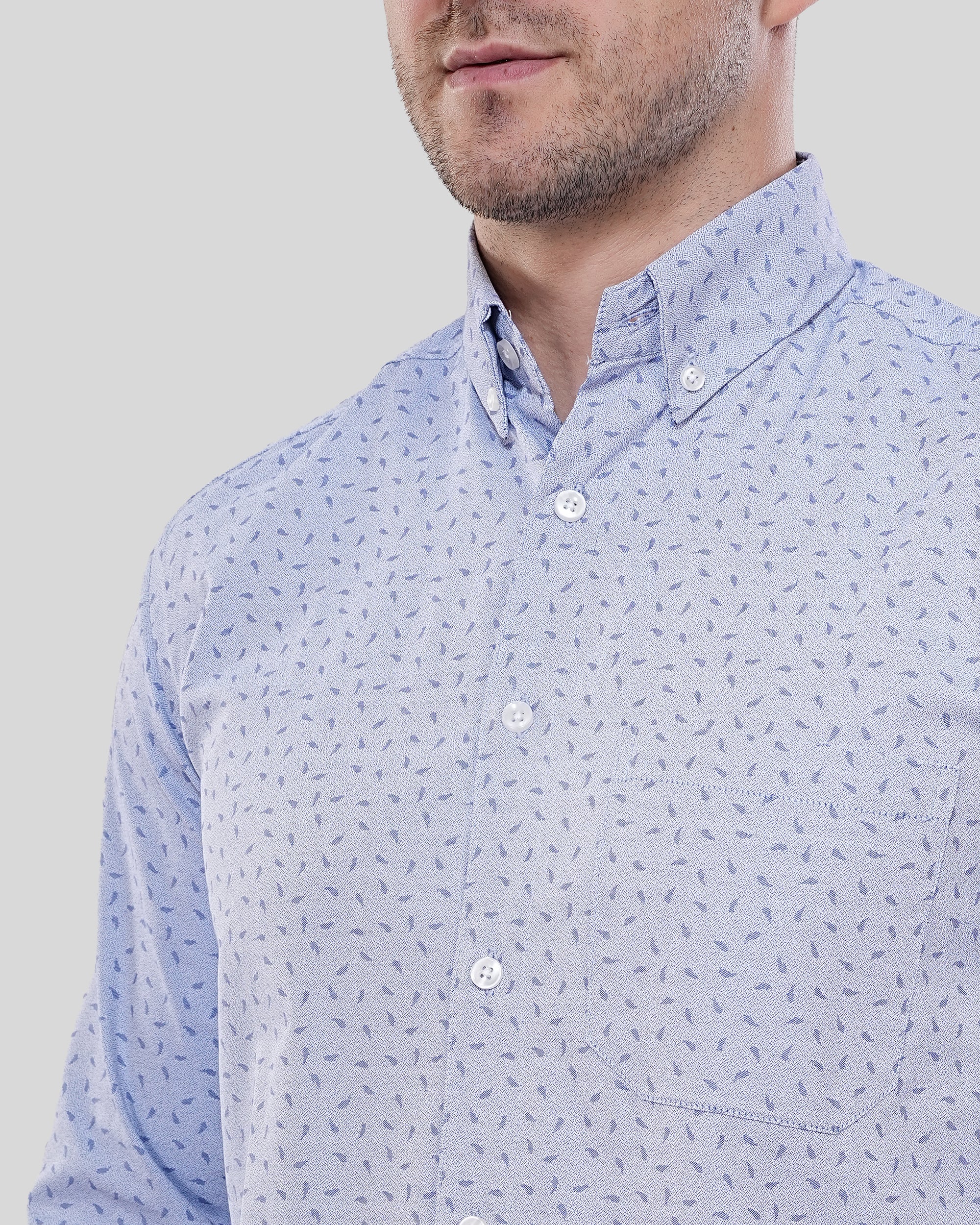 Cool Bee Meridian Micro Print Sky Blue Shirt for Men - Sky Blue Premium Cotton Shirt India - Back View