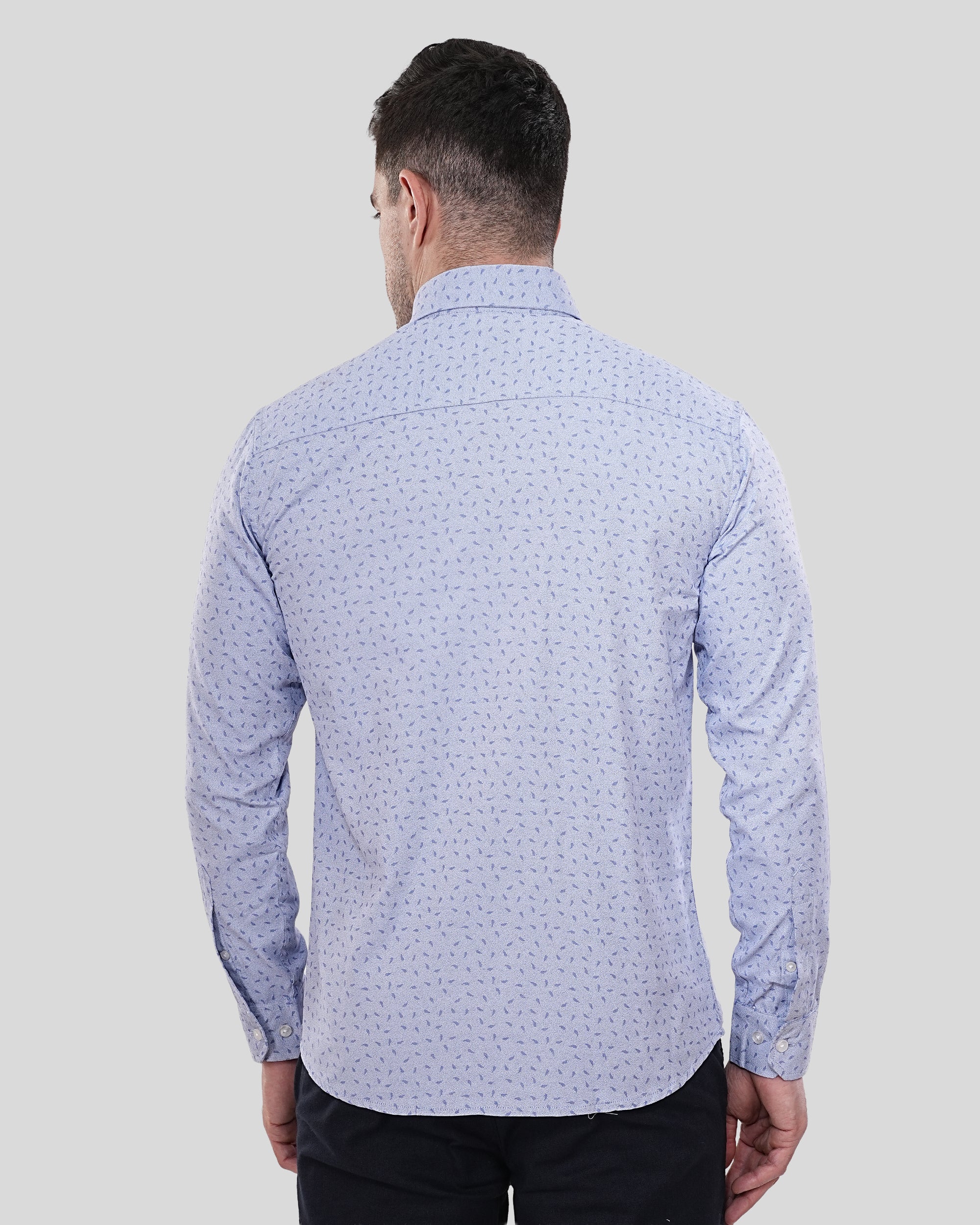 Cool Bee Meridian Micro Print Sky Blue Shirt for Men - Sky Blue Premium Cotton Shirt India - Detail View