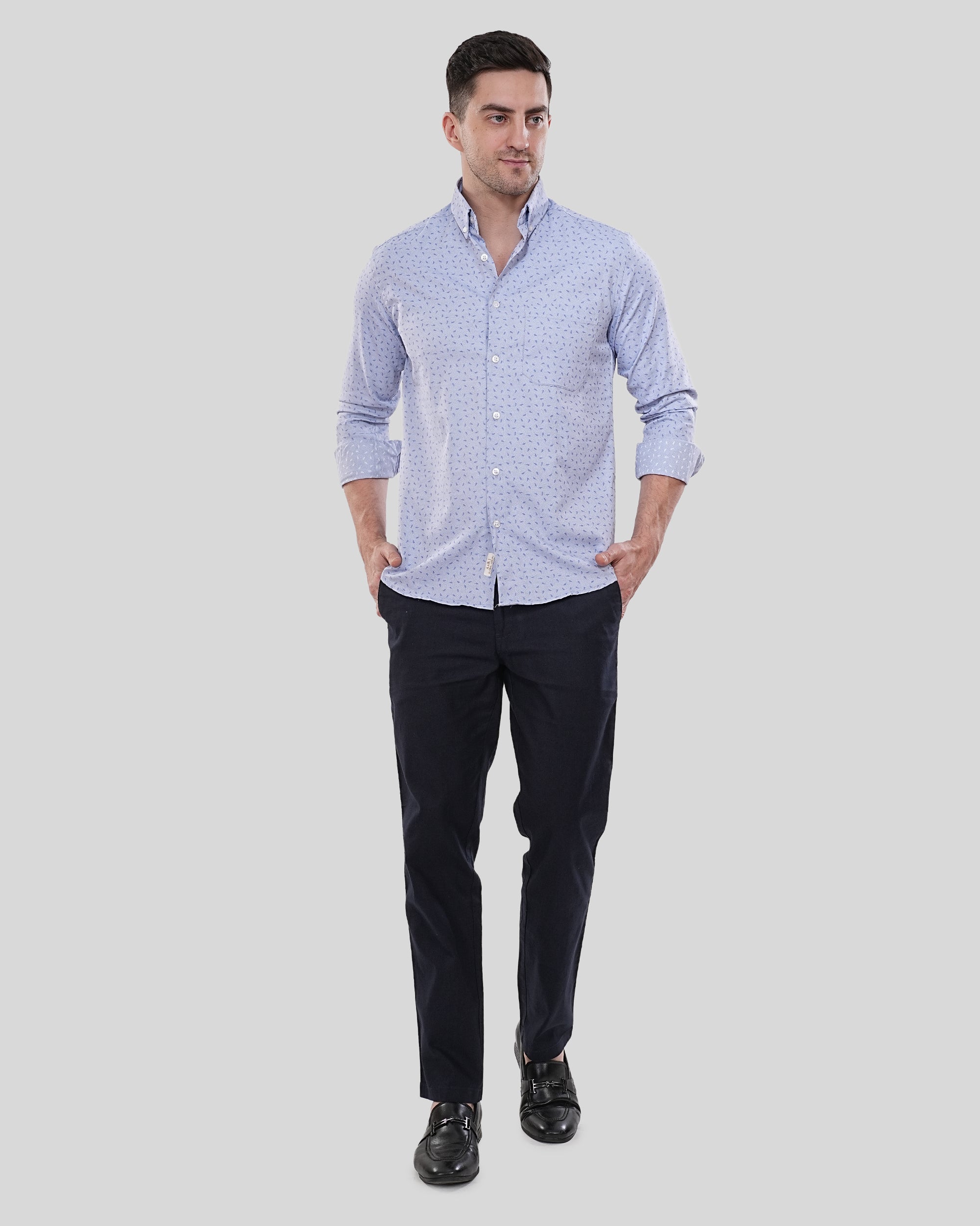 Cool Bee Meridian Micro Print Sky Blue Shirt for Men - Sky Blue Premium Cotton Shirt India - Lifestyle View