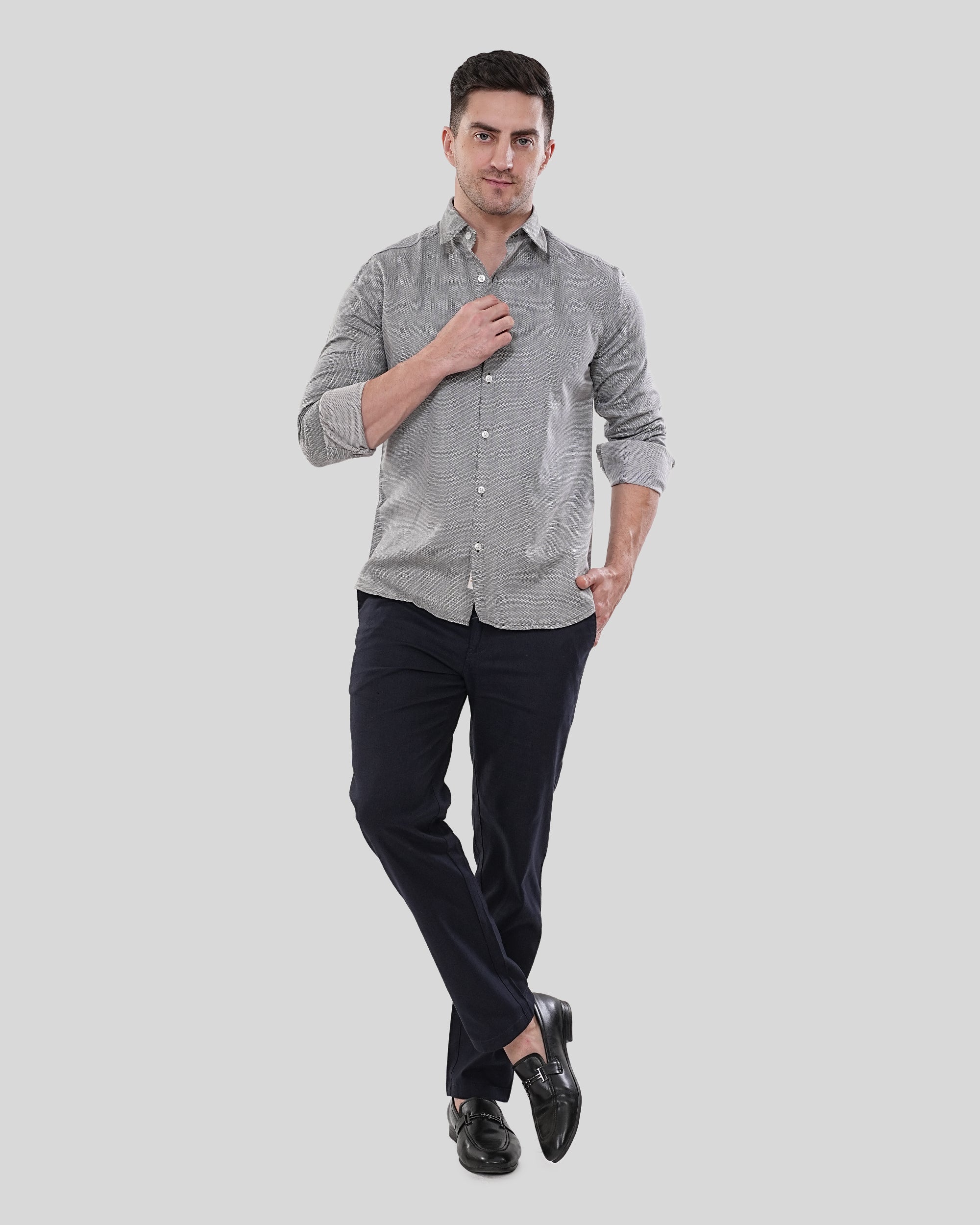 Cool Bee Sterling Charcoal Horizon Tailored Shirt for Men - Charcoal Premium Cotton Shirt India - Lifestyle View