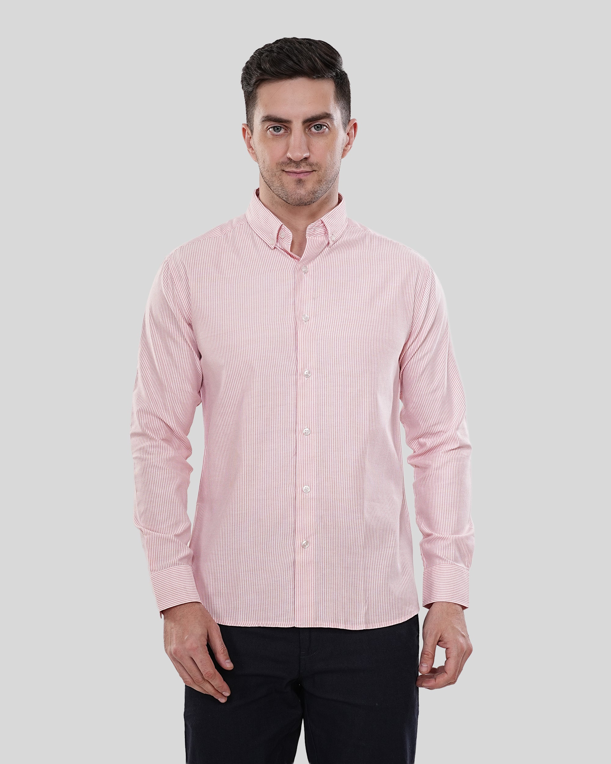 Cool Bee Modern Classic Crimson Micro Stripe Oxford Shirt for Men - White Premium Cotton Shirt India