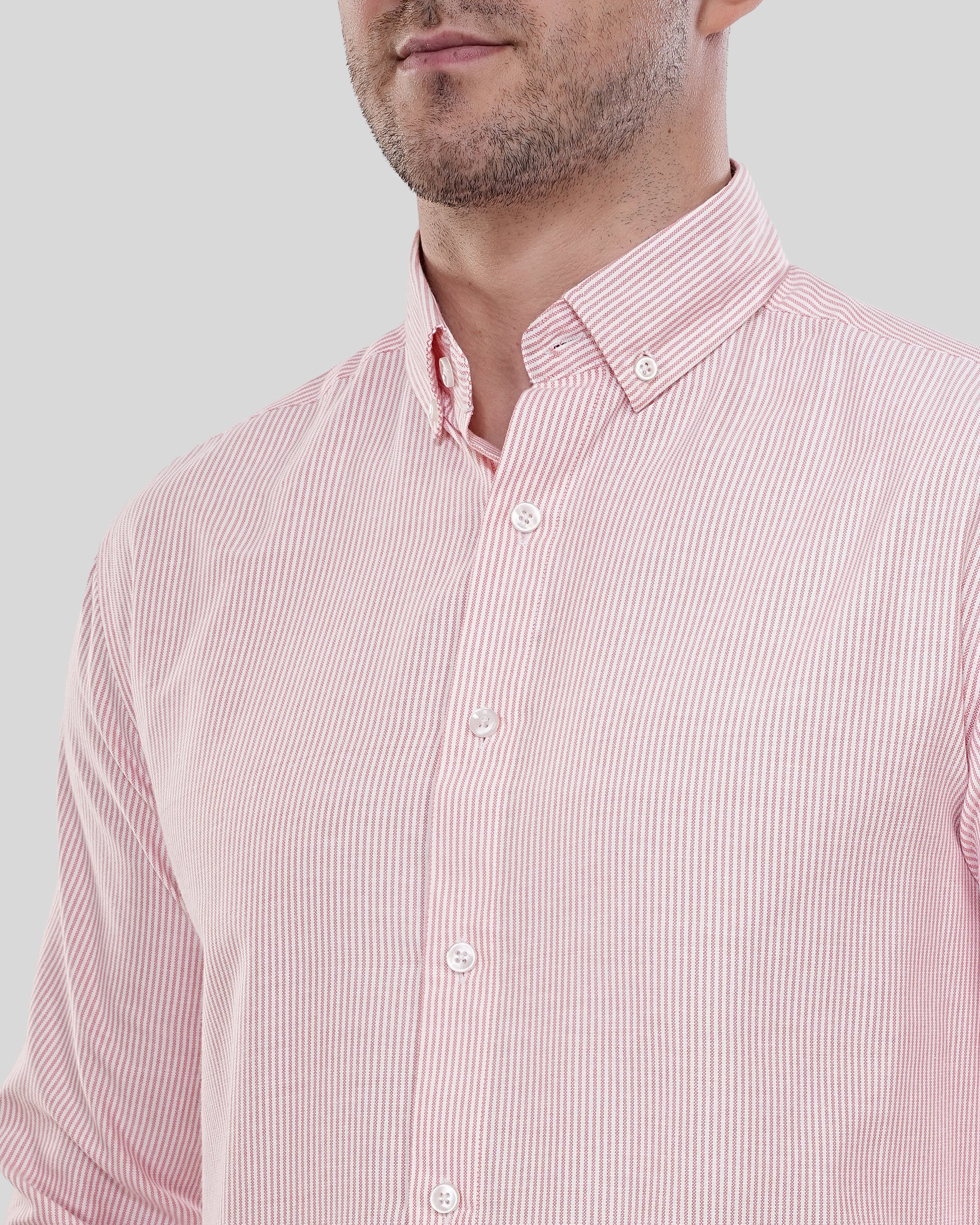 Cool Bee Modern Classic Crimson Micro Stripe Oxford Shirt for Men - White Premium Cotton Shirt India - Back View