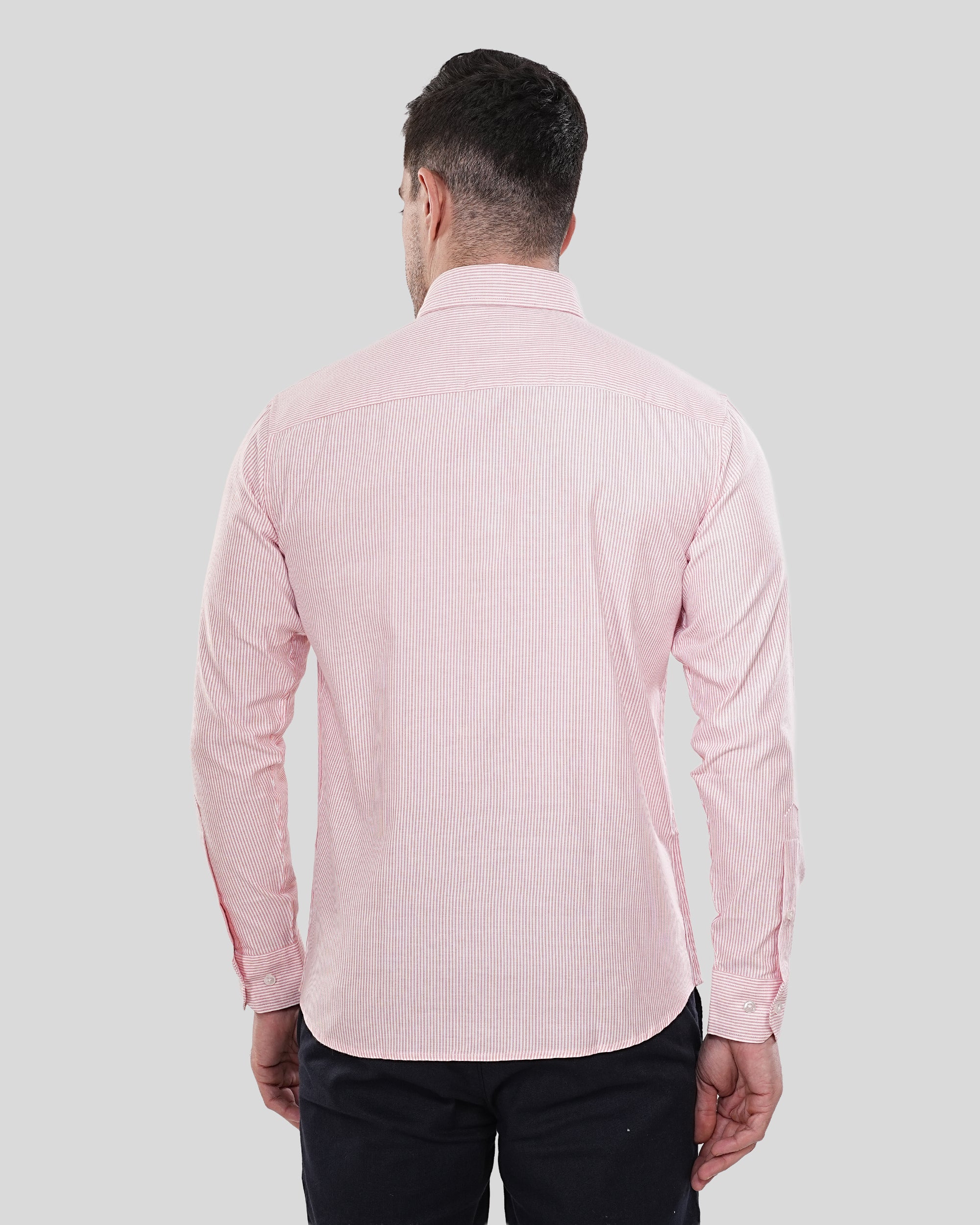 Cool Bee Modern Classic Crimson Micro Stripe Oxford Shirt for Men - White Premium Cotton Shirt India - Detail View