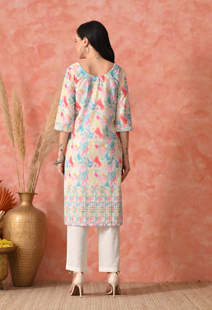 Rose Quartz Radiance: Hand-Embroidered Chikankari Kurta Set