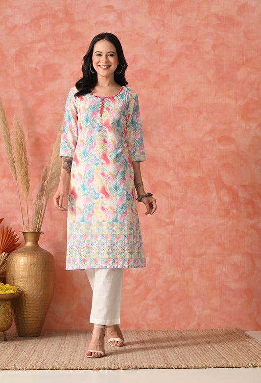 Rose Quartz Radiance: Hand-Embroidered Chikankari Kurta Set